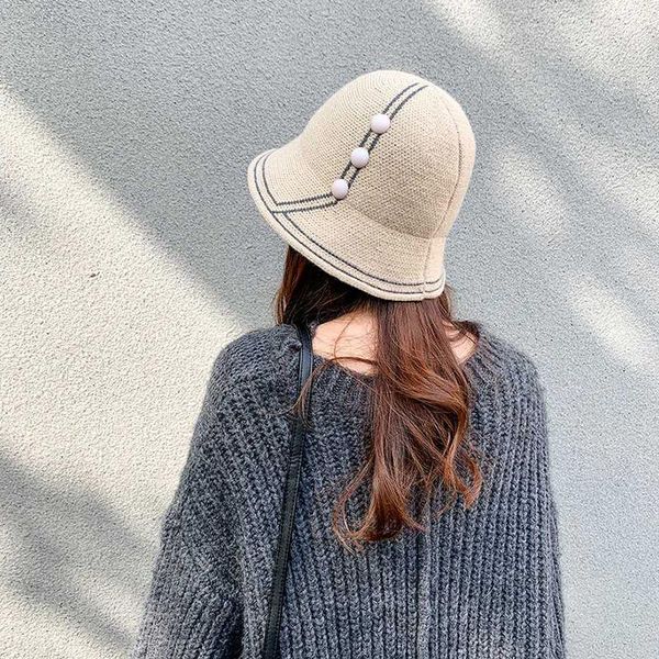 

wide brim hats vupouma style literary stitching three-button double-stripe wool female autumn and winter wild basin hat, Blue;gray