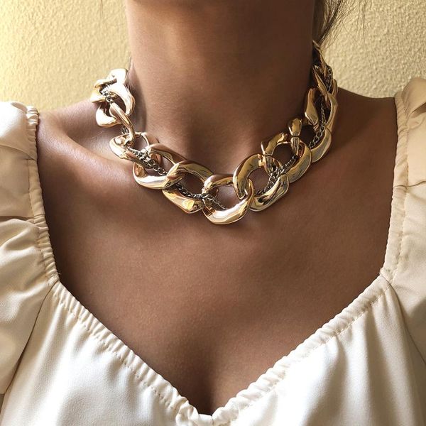 

chains steampunk chunky chain necklace for women gold color gothic thicken choker hip-hop punk rock jewelry, Silver
