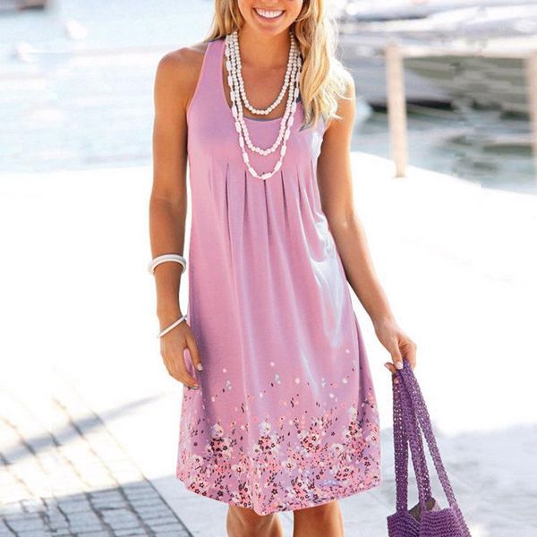 

summer loose floral print pleated dress 2020 dress plus size 5xl sundress women sleeveless beach vestidos1, Black;gray