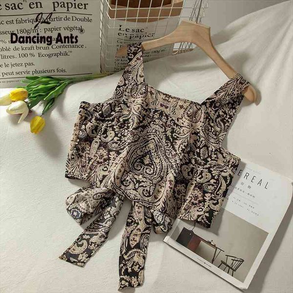 

camis for women outwear vintage woman print vest tank spaghetti strap crop bow autumn female casual slim camisole, White