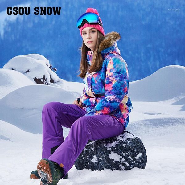 

skiing jackets 2021 winter ski suits, women's hair collar, windproof, warm, ski, underwear, women, thickening, suspenders, pants1