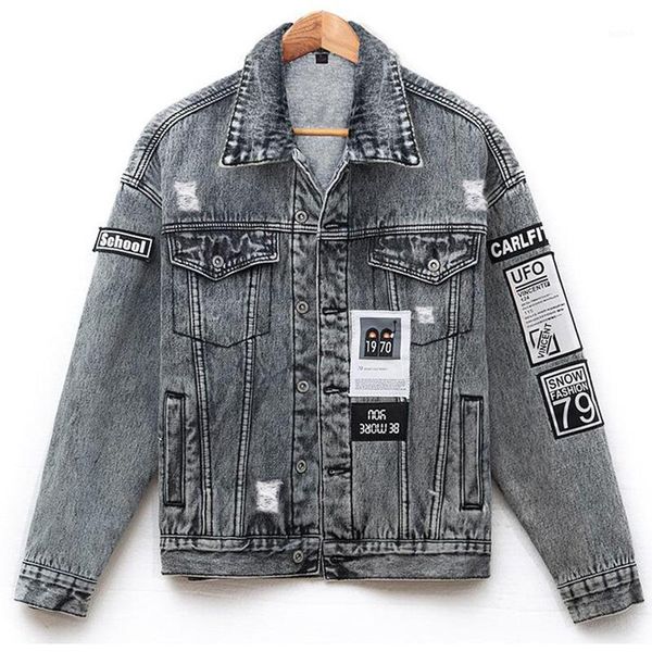 

patchwork vintage bf denim jacket women spring basic coat holes loose jeans jacket single breasted coats and jackets women1, Black;brown