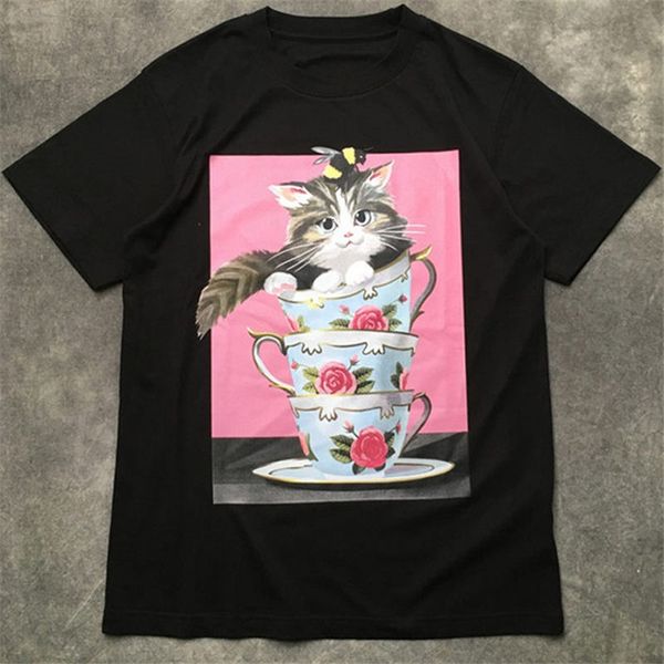 

fashion mens t shirt 2020 famous street cat print polos short sleeve shirts 20ss men women couples stylist hip hop tee, White;black