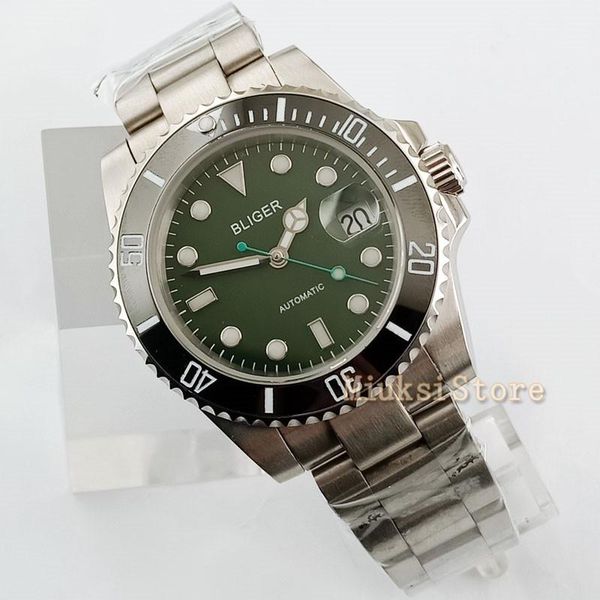 

wristwatches 40mm bracelet sport relogio masculino luminous automatic marque luxe hommes horloge montres mechanical stainless green, Slivery;brown
