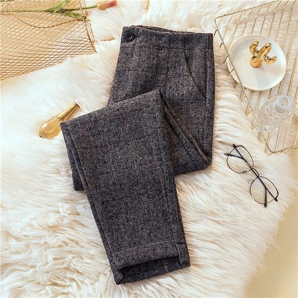 

jujuland autumn winter woolen pants women high waist warm pencil pants streetwear plus size trousers pantalon femme 1951 201106, Black;white