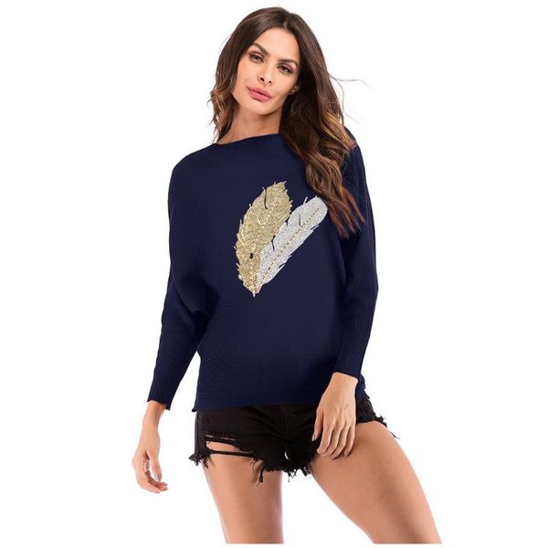 

women's sweaters sweater women fashion autumn winter casual feather pattern long sleeve knitted ladies pullover female drop ship, White;black