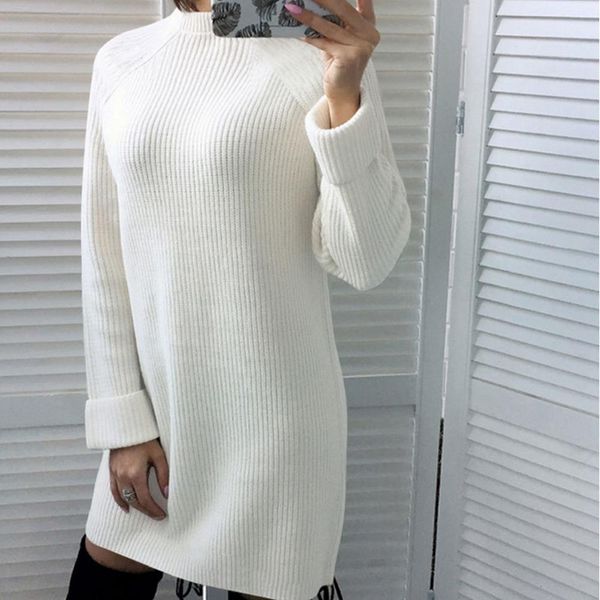 

autumn solid knitted sweater dresses women fashion loose turtleneck pullover female knitted dress vestidos feminino drop shipping, Black;gray
