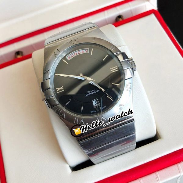 

new day date 123.10.38.22.01.001 miyota 8215 automatic mens watch black dial rome markers stainless steel bracelet luxury wathes hello_watch, Slivery;brown