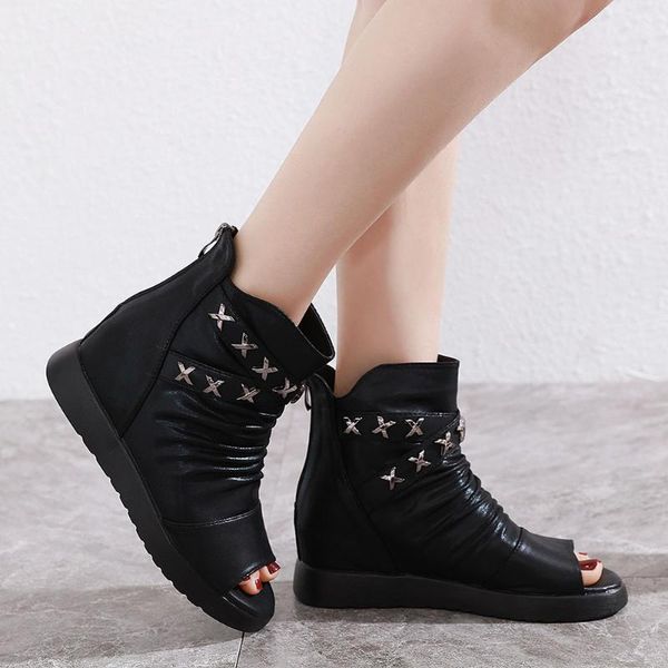 

lapolaka belt buckle peep toe inner heels fashion ankle boots women shoes woman summer boots female, Black