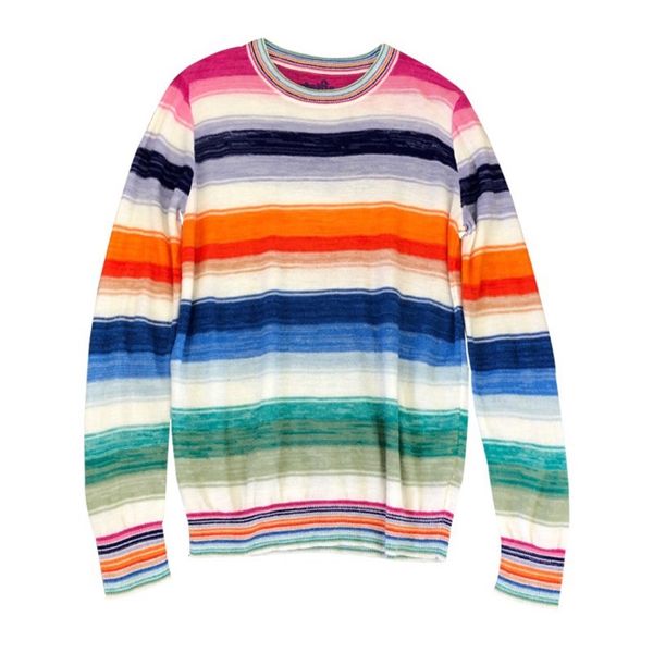 

spain luojia minority heavy industry fashion lazy casual loose collar wool color striped thin knitwear woman, White;black