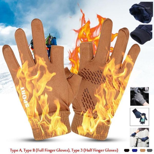 

1 pair mens women plush gloves touch-screen anti-slip full/half/missing two finger gloves for camping outdoor warm1