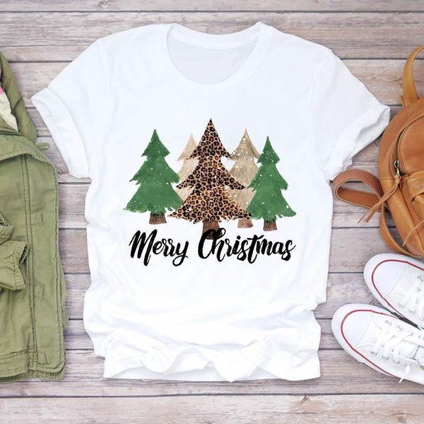 

women leopard tree fashion snow new year 90s merry christmas print lady t-shirts t shirt ladies graphic female tee t-shirt, White