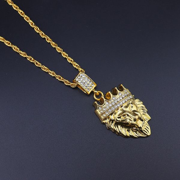 

new2020 desiner hiphop explosion models in europe and america hiphop hip hop pendants men diamond necklace jewelry lion head crown vensace, Silver