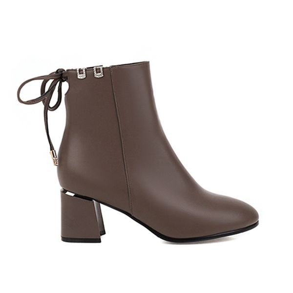 

2021 новая партия стиль круглый носок лодыжки лук-лук белый черный хаки молния на высоких каблуках надежные женские ботинки езды csiq, Black