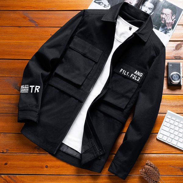 

print letter men's winter jacket turn-down collar casual jacket man big pocket and black streetwear male men clothes 5xl kg-246, Black;brown