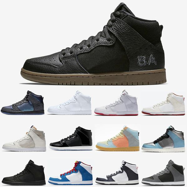 

skateboard basketball shoes tfy doraemon platform shadow obsidian bred black iridescent soulland high dunk men women trainers sneakers 36-45, White;red