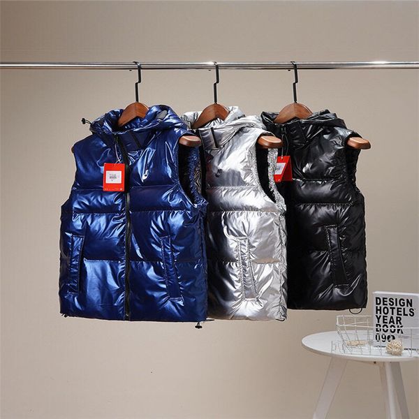 

20ss naijia new hook for men and women lovers three color bright leather down vest hat detachable al-lxp, Black;white