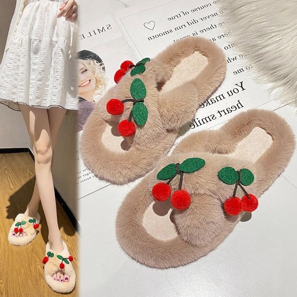 

fur shoes woman's slippers slides flock winter footwear low fashion plush soft 2020 flat luxury rome rubber basic with fur x1020, Black