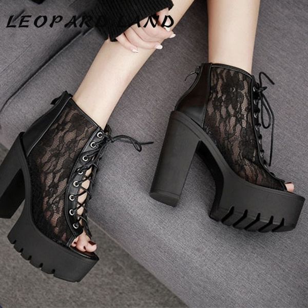 

ltarta black white platform sqare heels european and american style high heels lace mouth high heel sandals lj200828