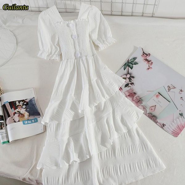 

guilantu summer white ruffles casual long dress women solid short sleeve slim club dress elegant evening party dresses, Black;gray