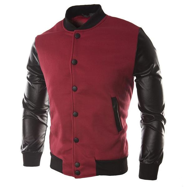 

men's jackets collar stitching pu piwei baseball uniform colored men coat, Black;brown