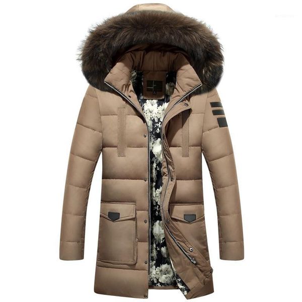 

mens down jacket 2017 winter hooded fur coats x-long fashion men's warm chaquetas parka thick duck down jacket 3xl1, Black