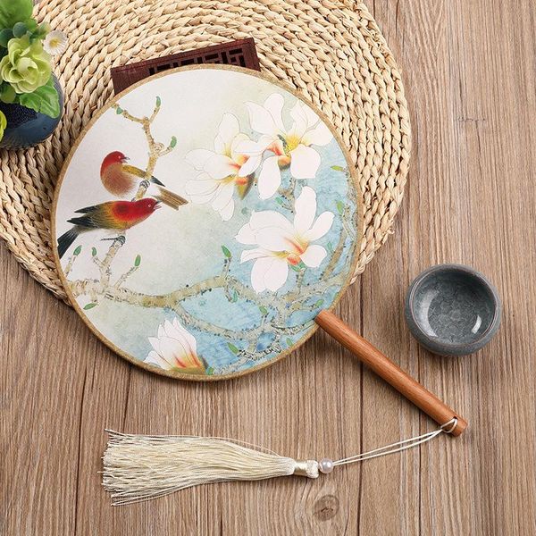 

silk cloth printing hand fans folding japanese fan dancing hanfu women's tassel wooden handle tuan fan eventail a main abanicos