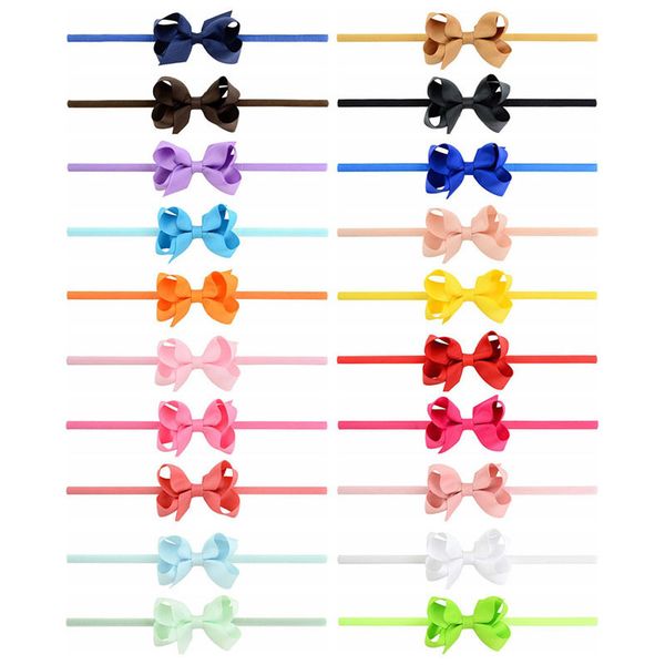 

20pcs/lot ribbon bow tie ultrafine headband newborn girls kids bowknots mini baby elastic head bands headwear hair accessories y200710, Slivery;white