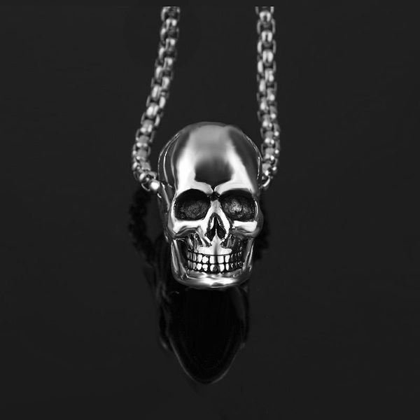 

chains fashion long titanium steel skull pendant necklace men 2021 hip hop personality jewelry, Silver