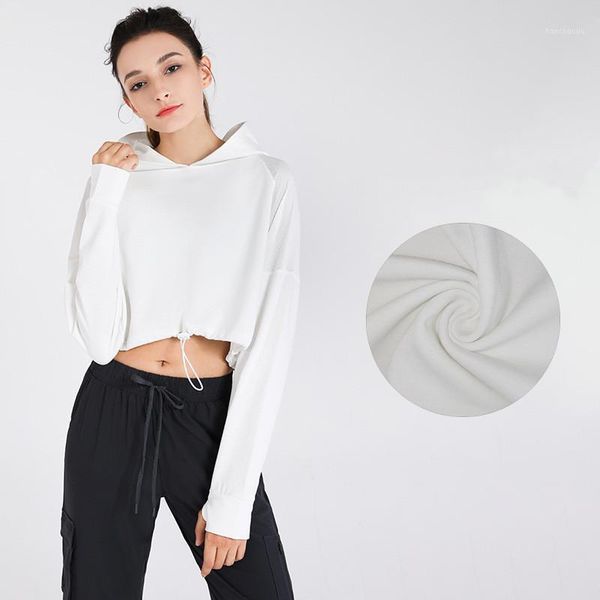 

yoga outfits black loose sports women gym workout crop running fitness hoodie outdoor jogging pocket long sleeve shirt clothing1, White;red