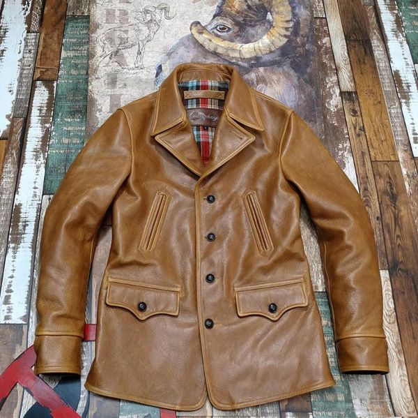 

2020 new wax cowhide winter men hunting genuine leather coat, Black