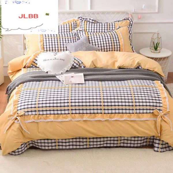 

2021 new cute style pink lace bedding sets 4pcs geometric pattern bed cover bed sheet pillowcases cover set for girls/women