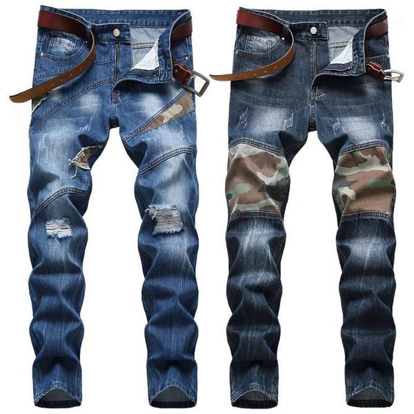 

new fashion men jeans straight jeans camouflage pant regular fit pant denim long pants men1, Blue