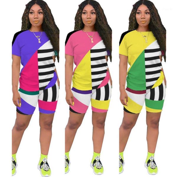 

s-5xl two piece set women summer tracksuits patchwork sportswear +shorts suit club party plus size 2 piece sets outfits1, White