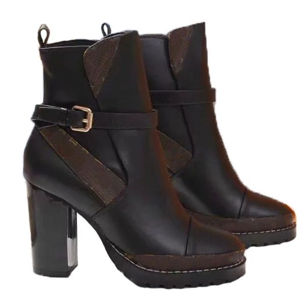 

high heeled martin boots winter coarse heel woman shoes lady desert boots 100% real leather high heel boots high heels to99 l240 01, Black