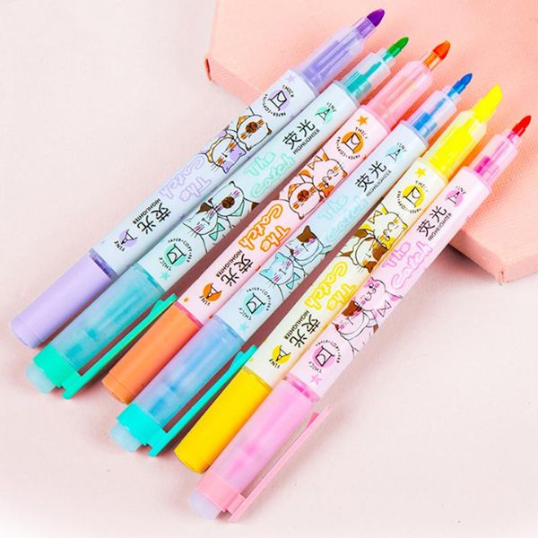 

6pcs creative high capacity multicolour double fragrance highlighter hand account marker pen child gift office school supplies h wmtcsx, Black;red