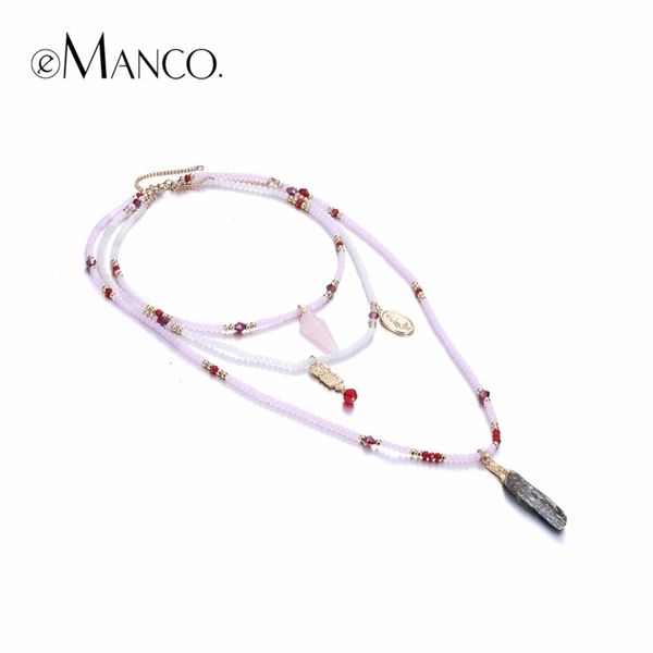 

emanco women's bohemia pendants chokers necklace pink crystal beads multi layer necklace with semi-precious stones jewelry y200323, Silver