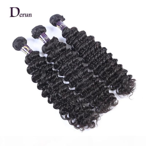 

derun hair super salemix 3pcs 10-30inches brazilian deep wave human hair weft extension natural color hair weave ing, Black