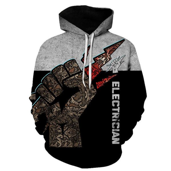 

cool new men's 3d digital personality fist printed sports hoodie, Gray