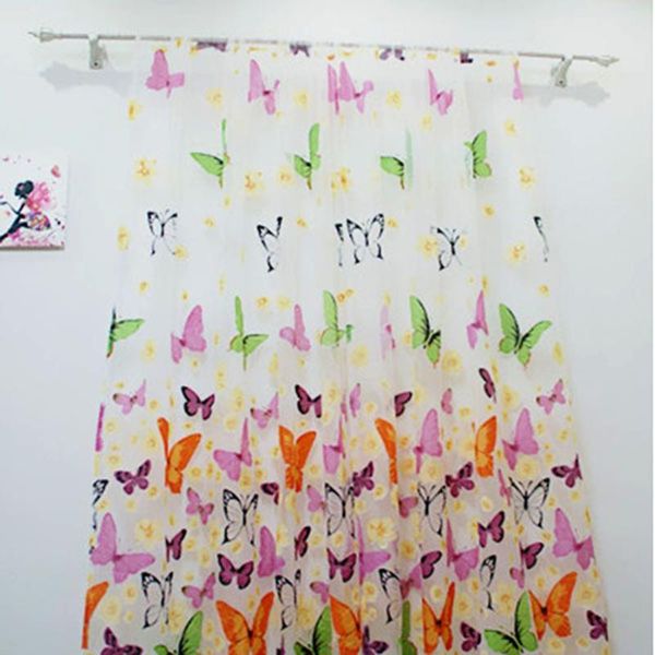 

curtain & drapes 0.95*2m romantic butterfly transparent curtains tulle casement door printed window sheer voile drop