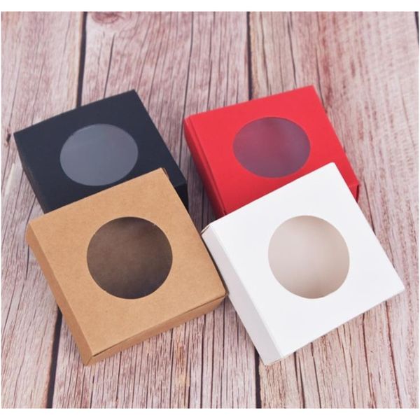

50pcs lot kraft paper box transparent pvc window soap boxes jewelry gift packaging box wedding valentine's day favors candy box f wmtce