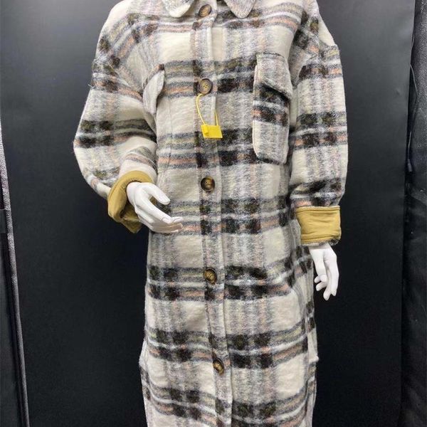 

2020 new plaid profile lapel woolen mid-length female coat lj201202, Black