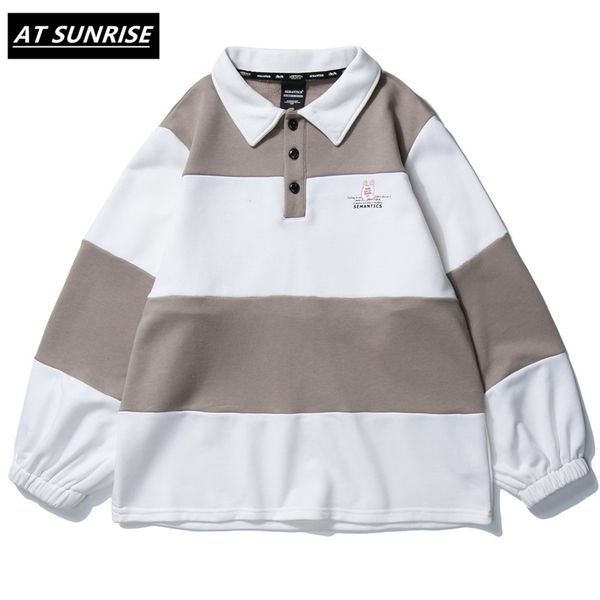 

men hip hop sweatshirt pullover retro striped harajuku pullover streetwear cotton autumn sweatshirt turn-down hoodie 201112, Black