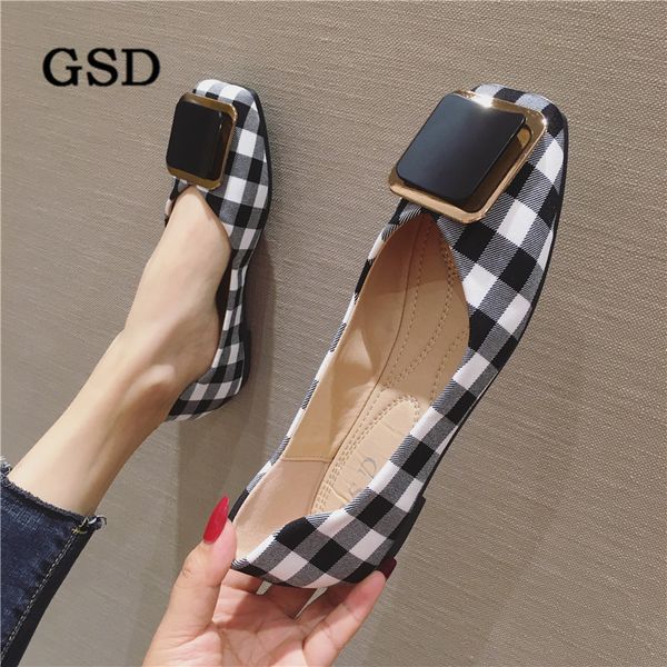 

new checkered women flats metal square buckle brand women shoes spring autumn casual shoes woman cozy ballet flats c1120, Black