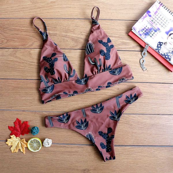 

bikini 2021 cactus printed swimsuit adjustable strap female swimsuit kim kardashian high cut ladies, White;black