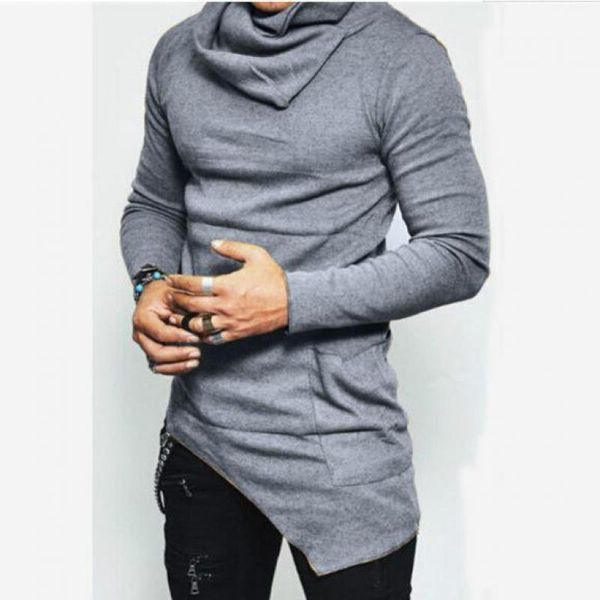 

zogaa high turtlenecks irregular design casual solid pullovers male sweater cotton clothing ao56, Black
