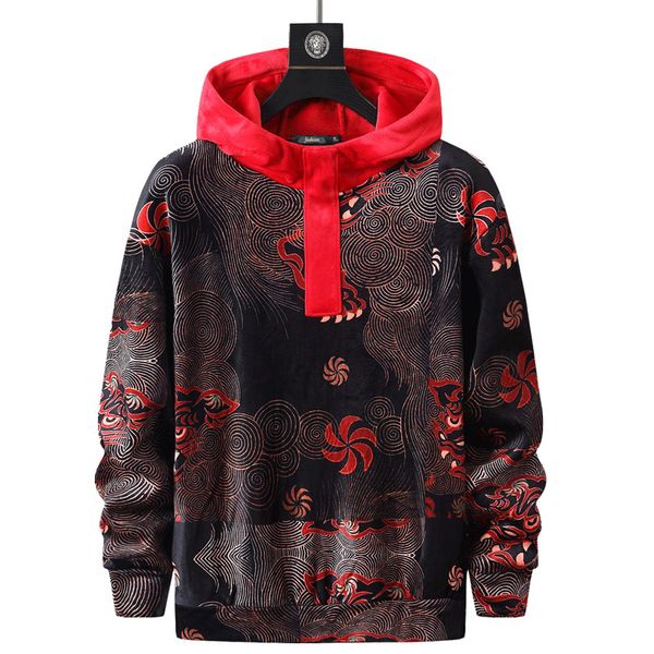 

2021 new luxury 19 men chinese style gentleman hoodies hoody hooded sweatshirts veet cotton drake thicken fleece pullover #n80 jnzo, Black