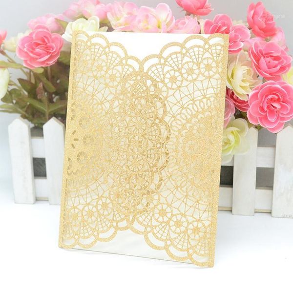 

greeting cards rose gold laser cut elegant glitter wedding invitation1
