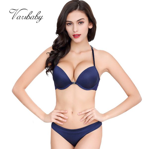 Varsbaby Sexy Frente Encerramento Y-Line Straps Deep V Push Up Mulheres Sutiã Set Y200708