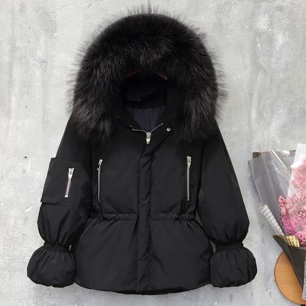 

jacket white duck woman in hoodie racoon skin collar women's winter coat down jackets parka chaqueta mujer kj493 1fb5, Black